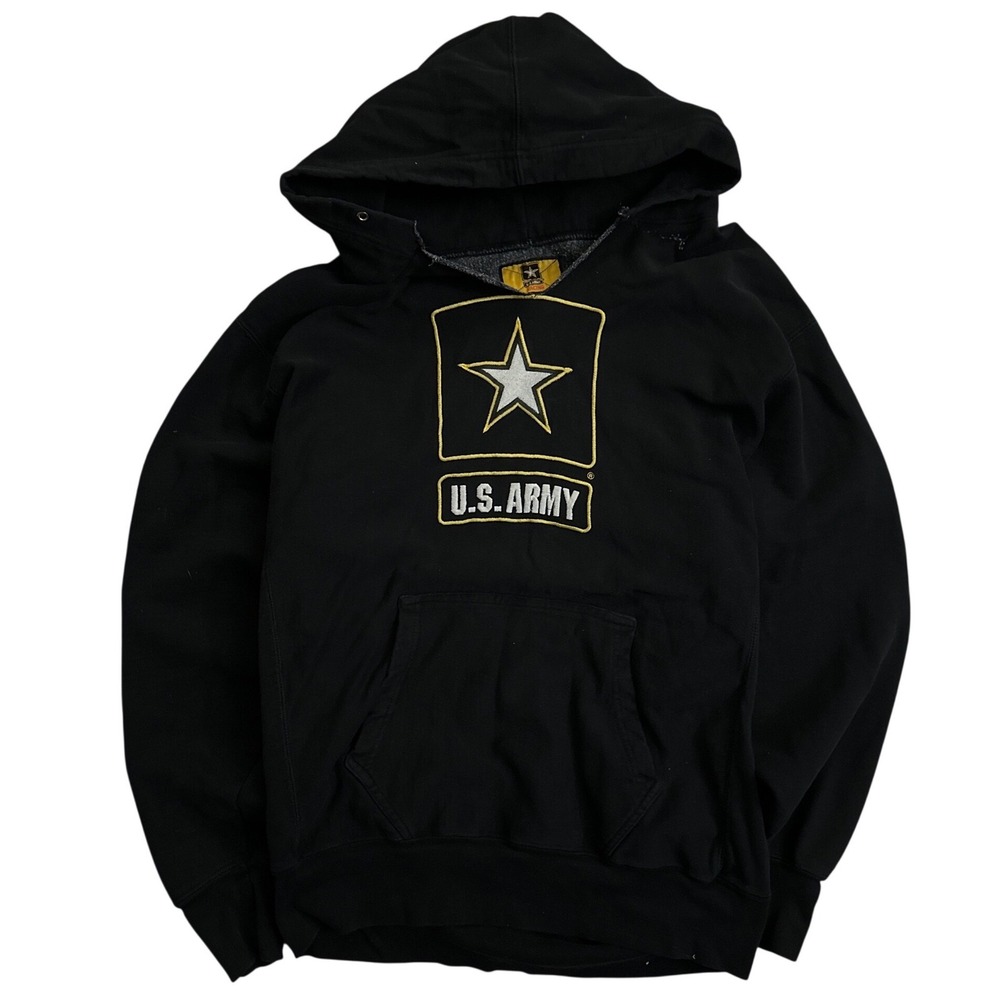 US Army Racing Hoodie Black Embroidered Star Logo Pullover Sweatshirt Mens
